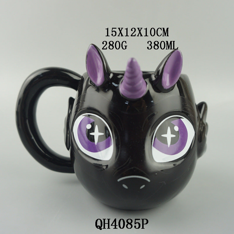 Ceramic unicorn Halloween coffee travel mug with funny cartoon design for hot or cold drinks