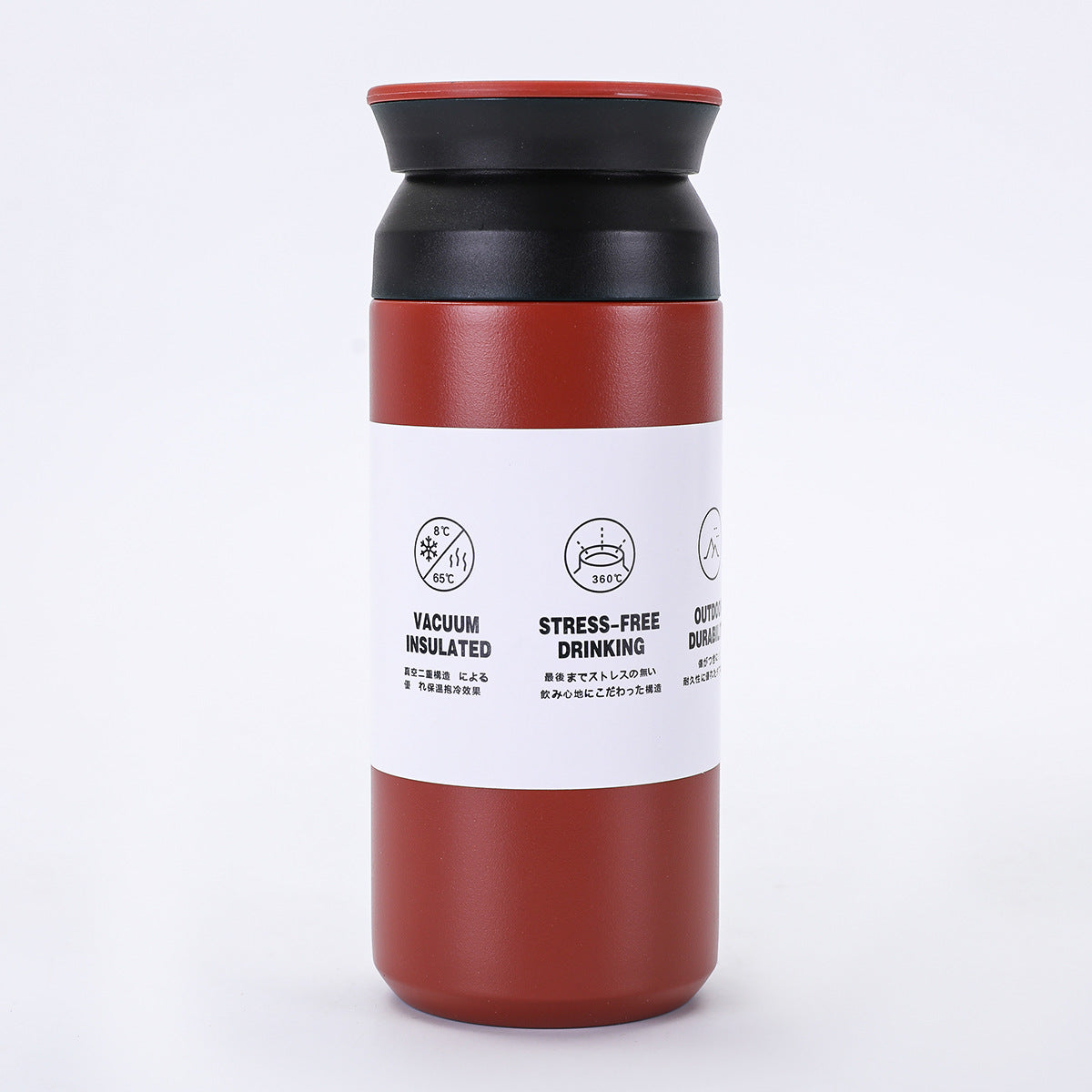 Japanese Element Cup Vacuum Thermos – 304 Stainless Steel Portable Tumbler with Flat Lid