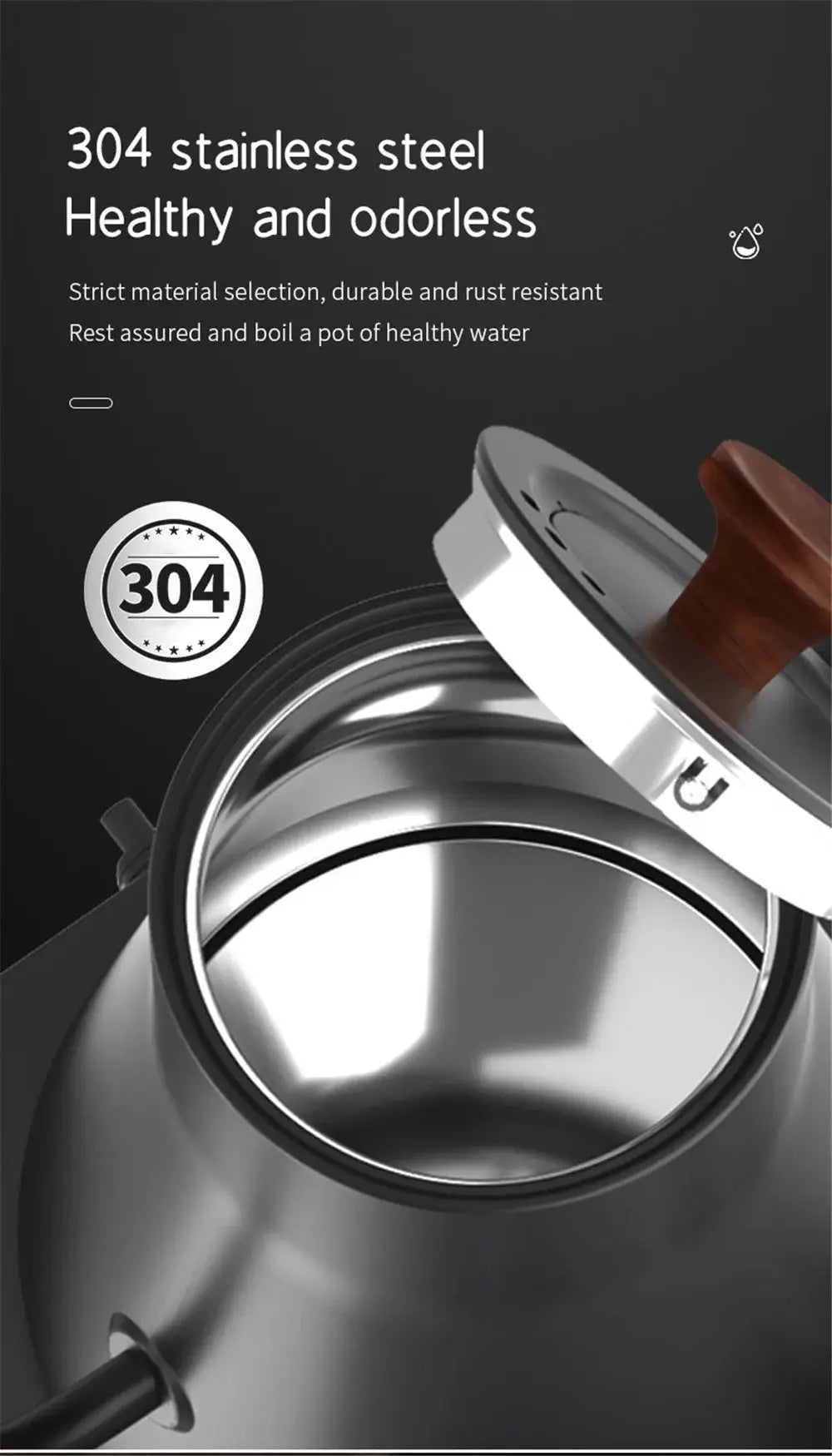 Portable gooseneck electric kettle with NTC chip temperature control, memory function, and automatic power-off for dry burning prevention.
