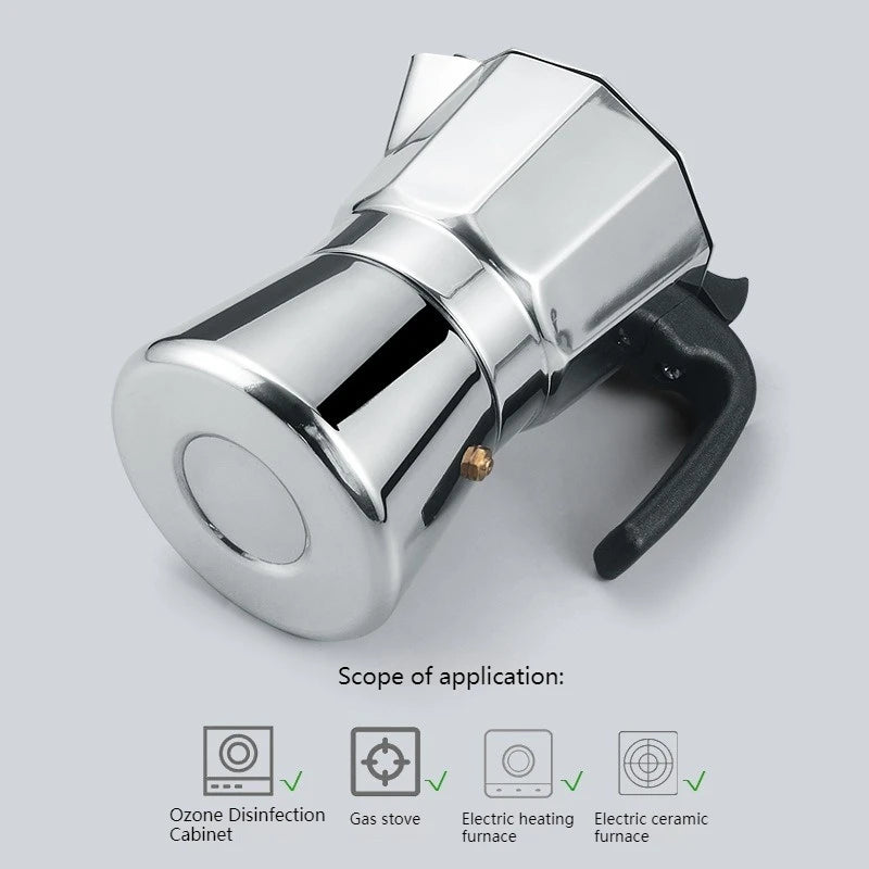 JUSTINLAU 150/300ML Octagonal Stainless Steel Moka Pot - Italian Style Espresso Maker for Home Brewing