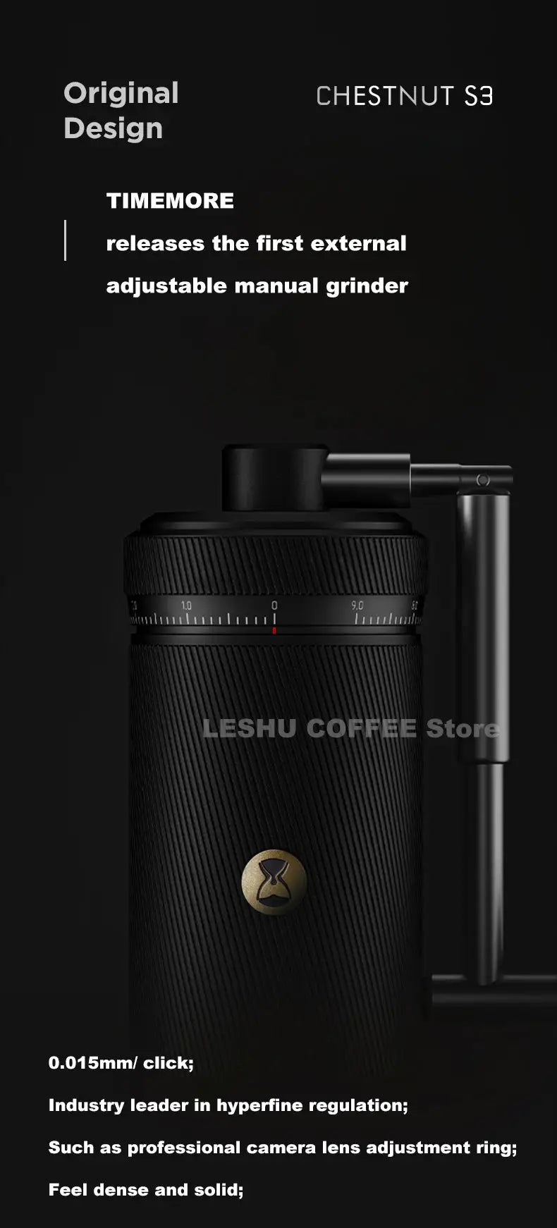 StepUP Coffee Manual Coffee Grinder Chestnut S3 – External Adjustment, S2C890 Burr