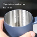 Stainless Steel 600ml Long Gooseneck Spout Barista Espresso Coffee Maker in black and blue with wooden handles, ideal for precision pouring.