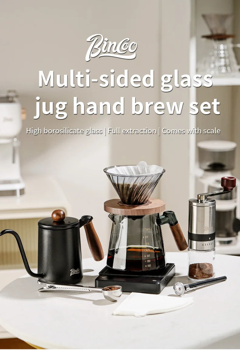 Bincoo Pour Over Coffee Maker Set 800ml Glass Carafe Coffee with Glass Coffee Filter Drip Coffee Maker Set for Home or Office