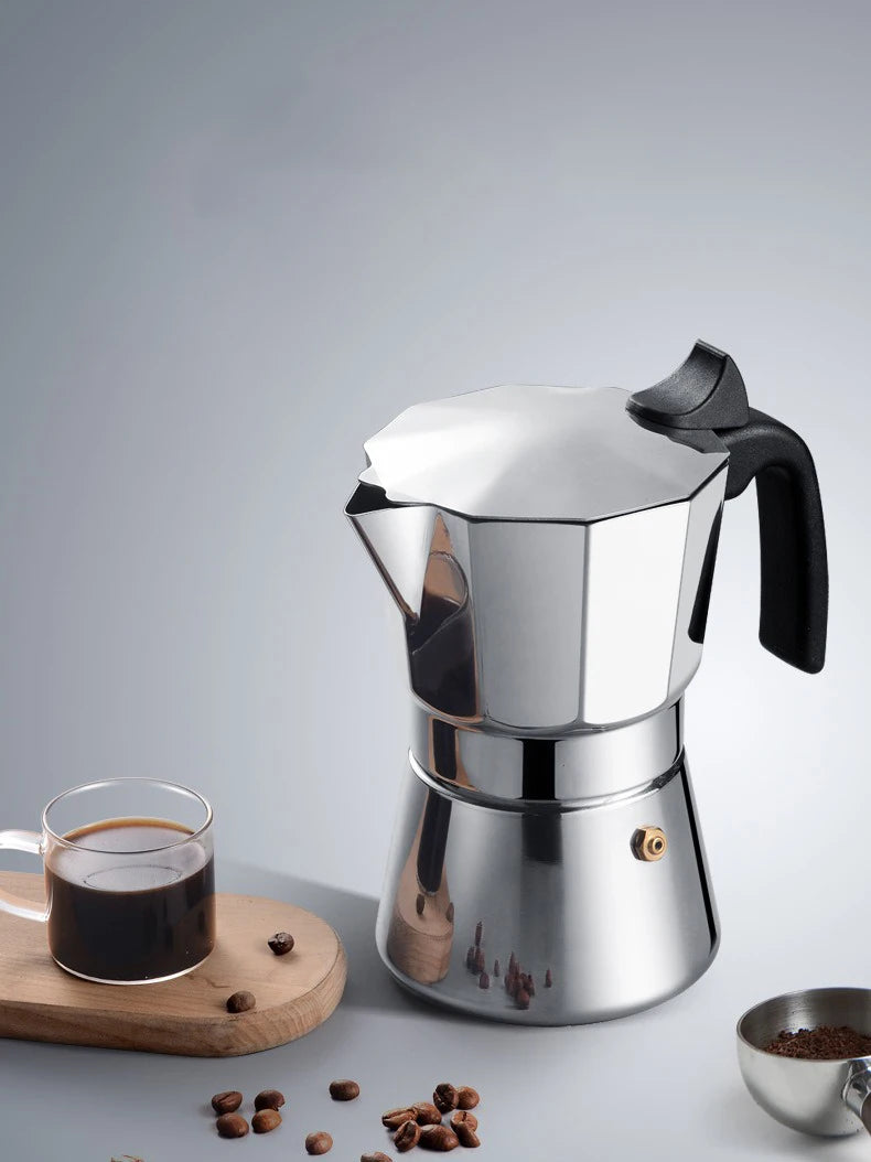 JUSTINLAU 150/300ML Octagonal Stainless Steel Moka Pot - Italian Style Espresso Maker for Home Brewing