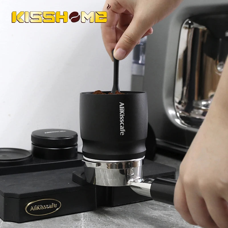 58mm stainless steel espresso dosing cup with funnel top and blind shaker design for 58mm portafilter baskets