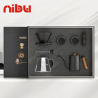 Coffee brewing set with various tools in aNibu branded box on a white background