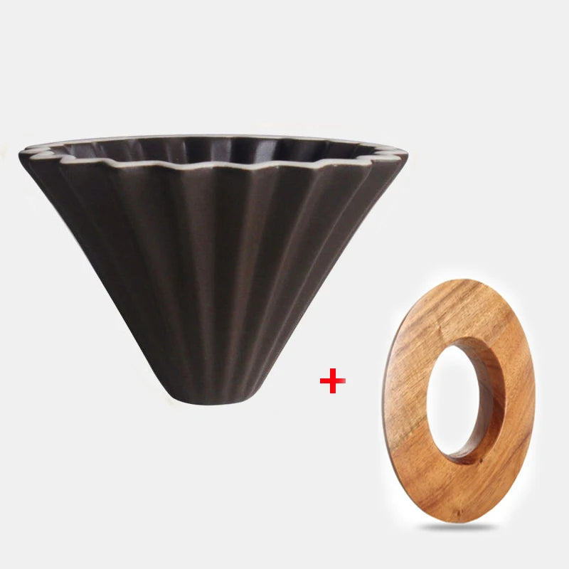 Close-up of the origami-inspired design of the coffee filter cup