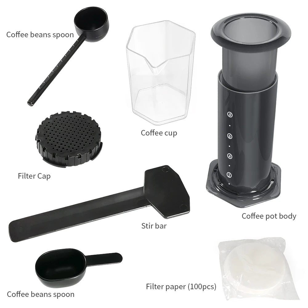 Portable AeroPress XL Espresso Coffee Maker – 250ml French Press Air Press Drip Coffee Pot with Biodegradable Filter Papers