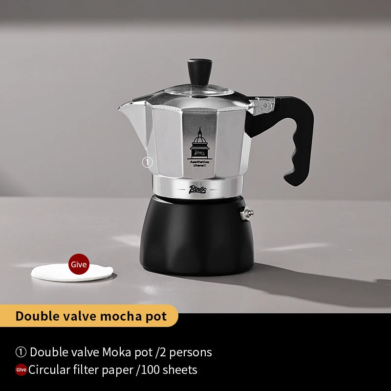 Dual Valve Moka Pot 200ml - Portable Espresso Maker for Home & Outdoor