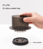Multipurpose TIMEMORE SimpleDrip lid that also functions as a water tray, featuring a silicone gasket for secure sealing.