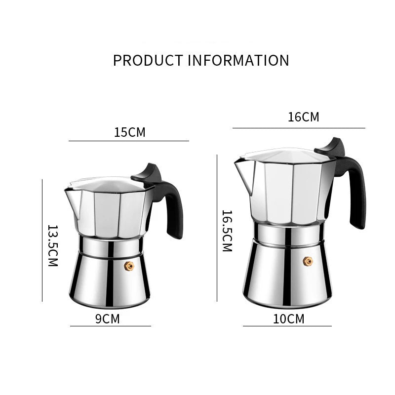 JUSTINLAU 150/300ML Octagonal Stainless Steel Moka Pot - Italian Style Espresso Maker for Home Brewing