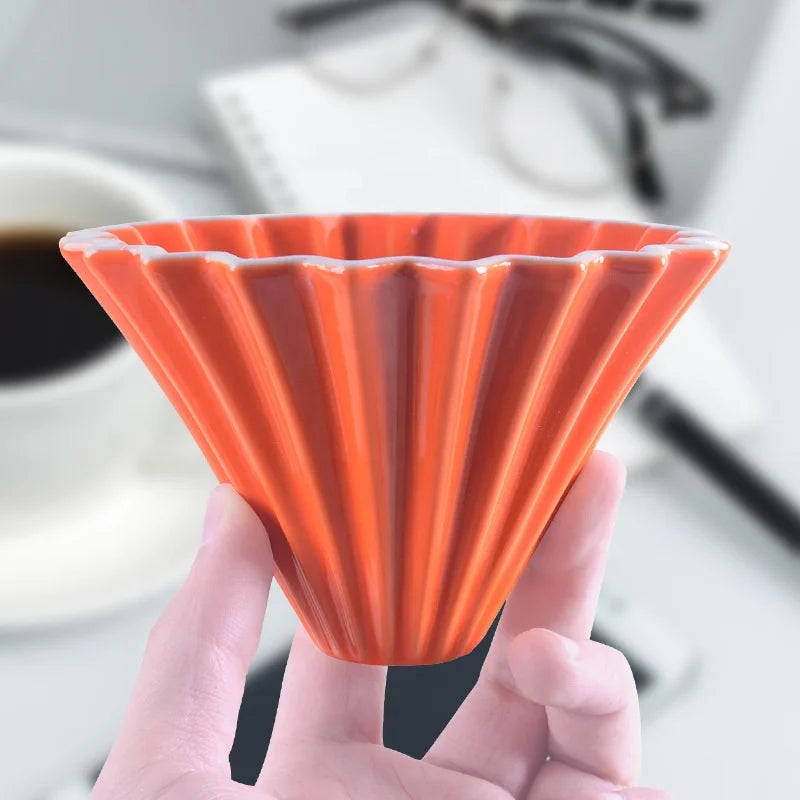 StepUp Coffee Origami Ceramic Pour Over Dripper, Handmade Cone Brewer