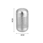 Compact stainless steel tea infuser with dimensions of 8cm x 4cm. Designed for efficient loose leaf tea brewing with fine mesh filtration.