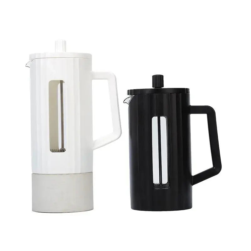 Black and white French Press Coffee Makers side by side, showcasing their sleek design and durable construction for premium coffee brewing.