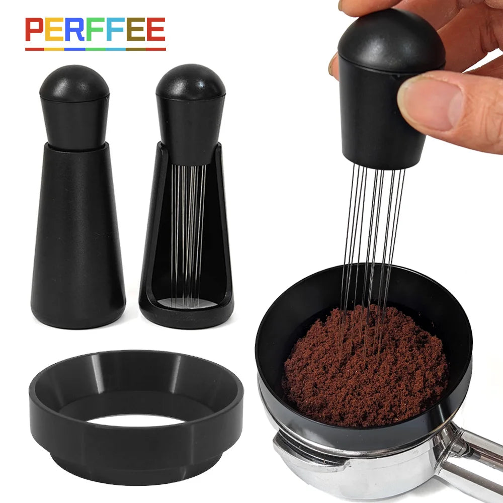 WDT espresso coffee stirrer with stainless steel needles for distributing ground coffee before tamping
