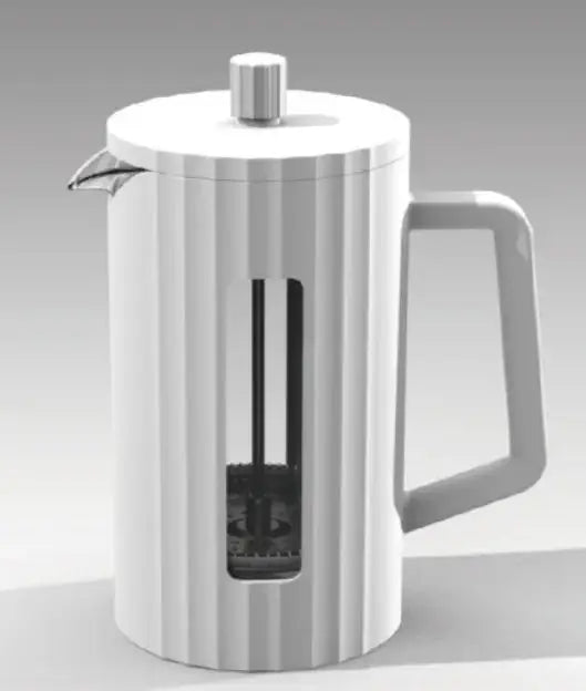 White French Press Coffee Maker with a modern design and heat-resistant glass. Enjoy smooth, flavorful coffee with this elegant press.