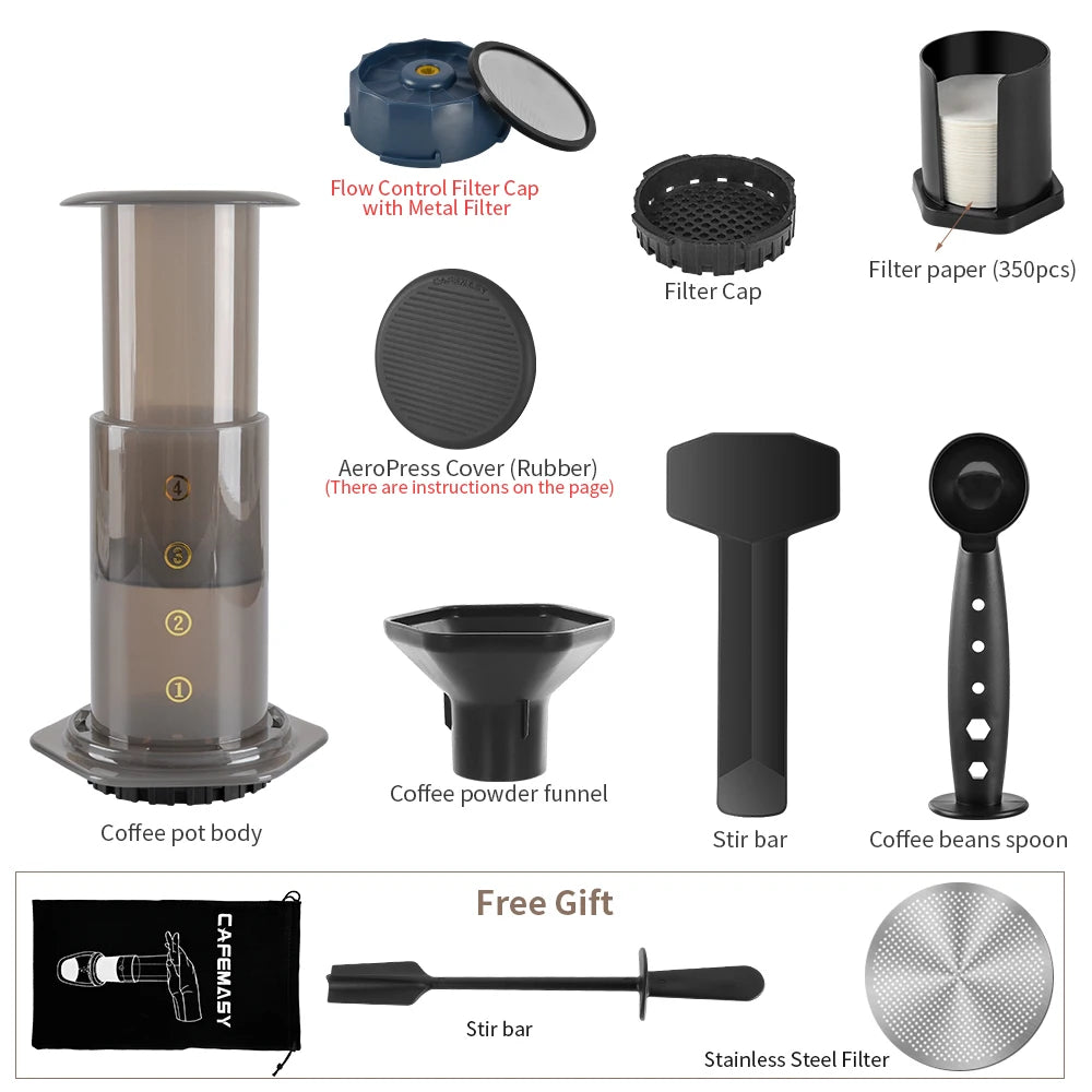 CAFEMASY Portable AeroPress Coffee Maker 250ml - Espresso & French Press Style