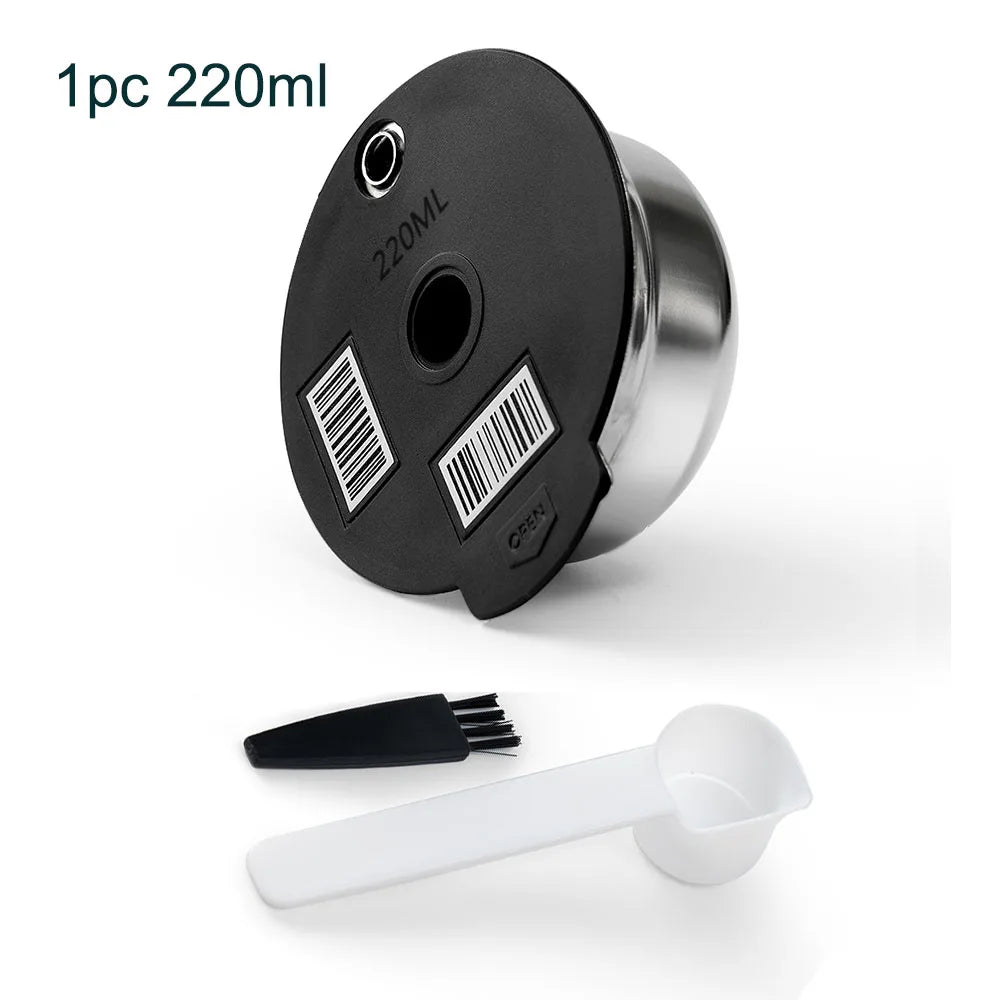 Stainless Steel Reusable Tassimo Pods with 4 Black Silicone Lid Tamper Compatible for-Bosch Tassimo Machine