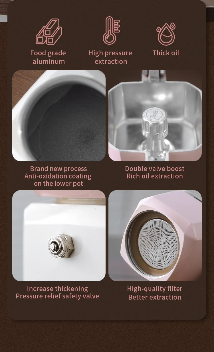 Double Valve Moka Pot Square Coffee Pot Espresso Pot Coffee Extraction Maker