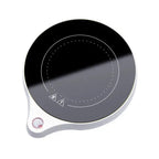 Sleek black electric coffee warmer plate with touch controls, ideal for keeping beverages hot.