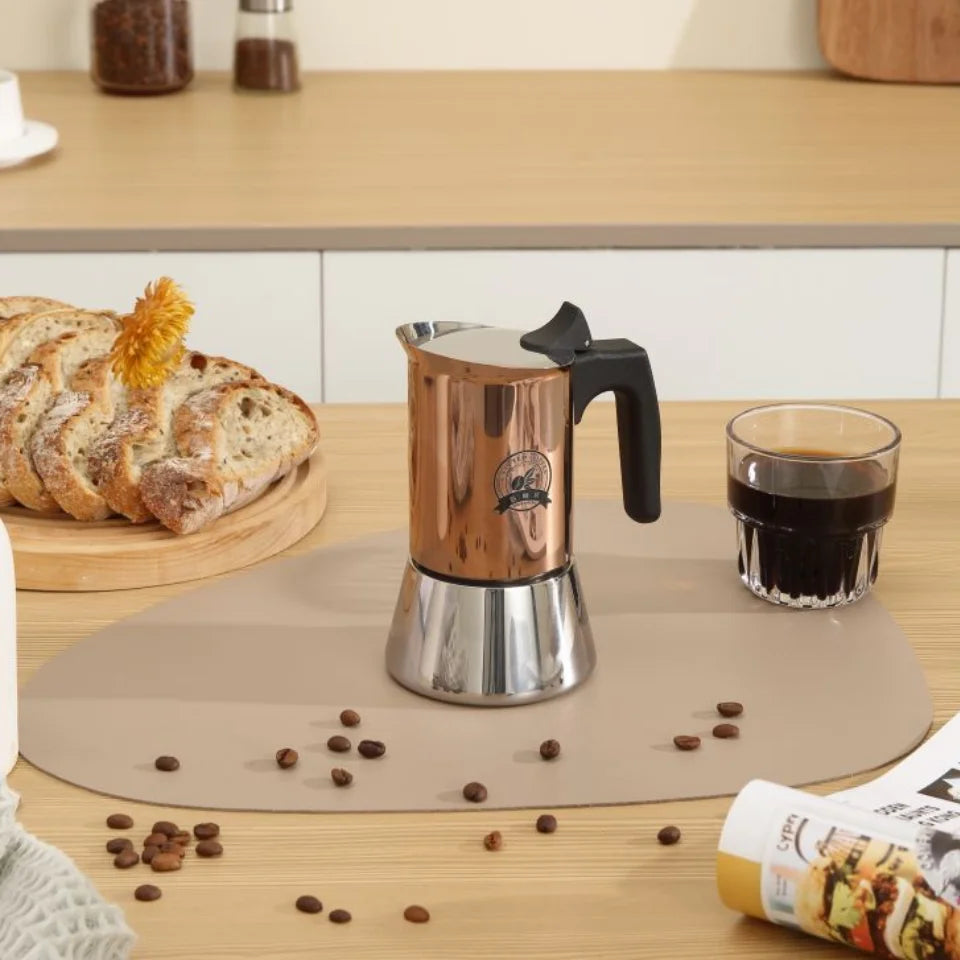 Gold Plated 6 Cup Moka Pot - Stainless Steel Italian Stovetop Espresso Maker, Dual Capacity 4-6 Cups, Induction Ready