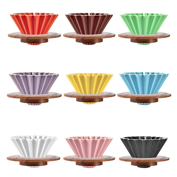 StepUp Coffee origami ceramic pour over dripper with handmade flower cone shape and deep brewing grooves