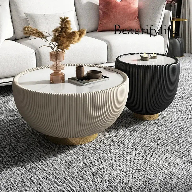 Round coffee table with decorative items in a living room setting, featuring the brand 'Beautifylife'.