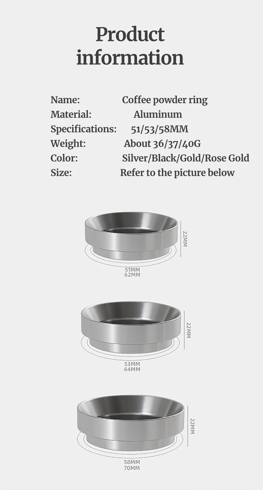 Aluminum Espresso Dosing Ring
