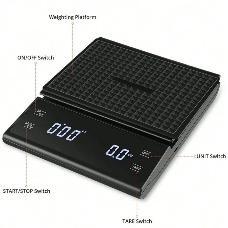 Display Digital High Precision Coffee Kitchen Scale Rechargeable Auto Timer