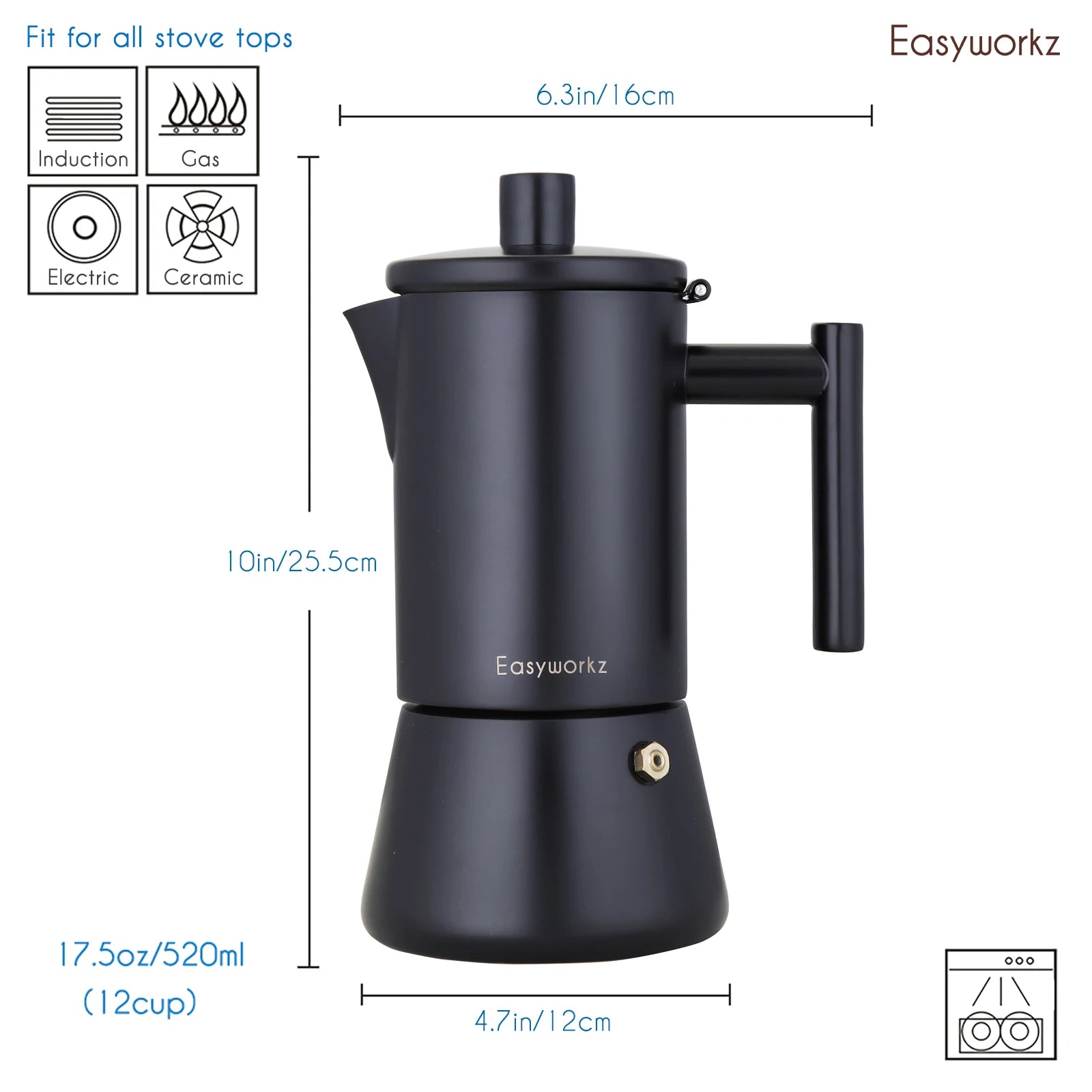 Easyworkz Stovetop Espresso Maker Stainless Steel Italian Coffee Machine Maker Moka Pot Induction Espresso Pot