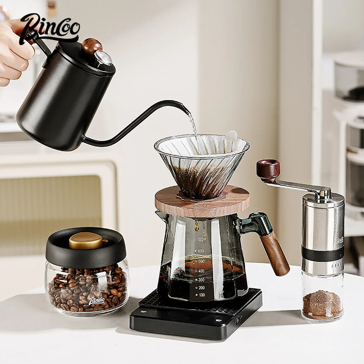 Bincoo Pour Over Coffee Maker Set 800ml Glass Carafe Coffee with Glass Coffee Filter Drip Coffee Maker Set for Home or Office