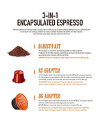 Cafelffe portable 3-in-1 manual espresso maker with barista kit and adapters, designed for use with ground coffee and capsules.