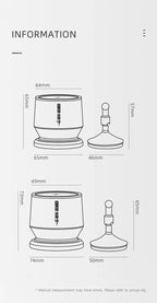 Technical diagram showing dimensions of two coffee tampers and bases with labeled measurements
