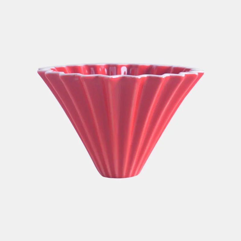 Close-up of the origami-inspired design of the coffee filter cup