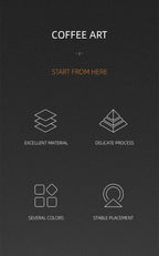 Coffee art features excellent material, delicate process, several colors, and stable placement icons on dark background.