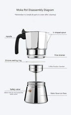 JUSTINLAU 150/300ML Octagonal Stainless Steel Moka Pot - Italian Style Espresso Maker for Home Brewing