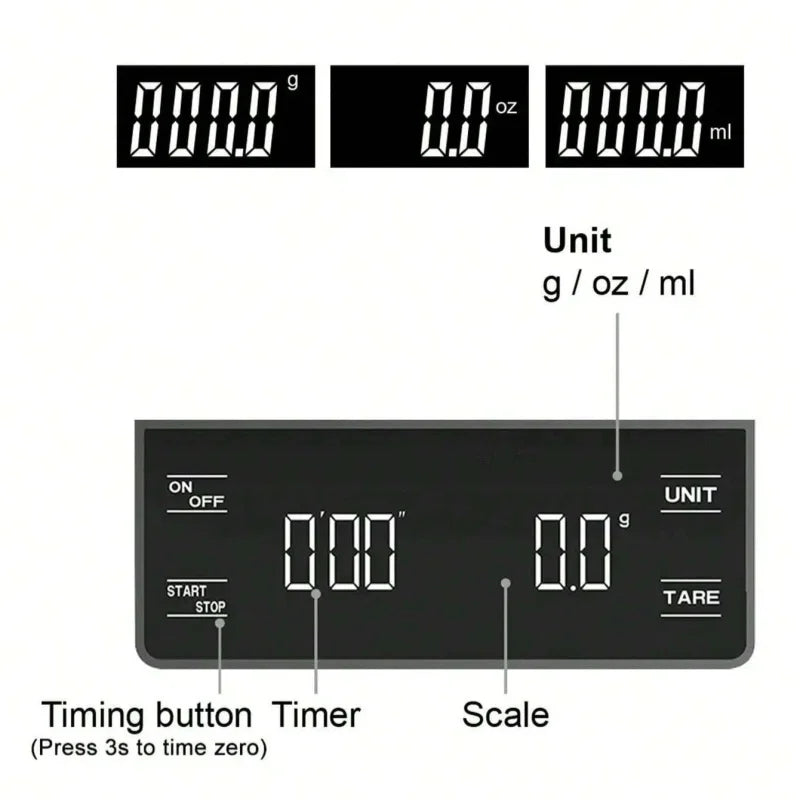 Display Digital High Precision Coffee Kitchen Scale Rechargeable Auto Timer