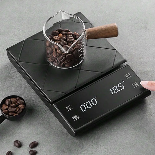 Display Digital High Precision Coffee Kitchen Scale with LED screen, auto timer, 0.1g accuracy, and USB-C charging