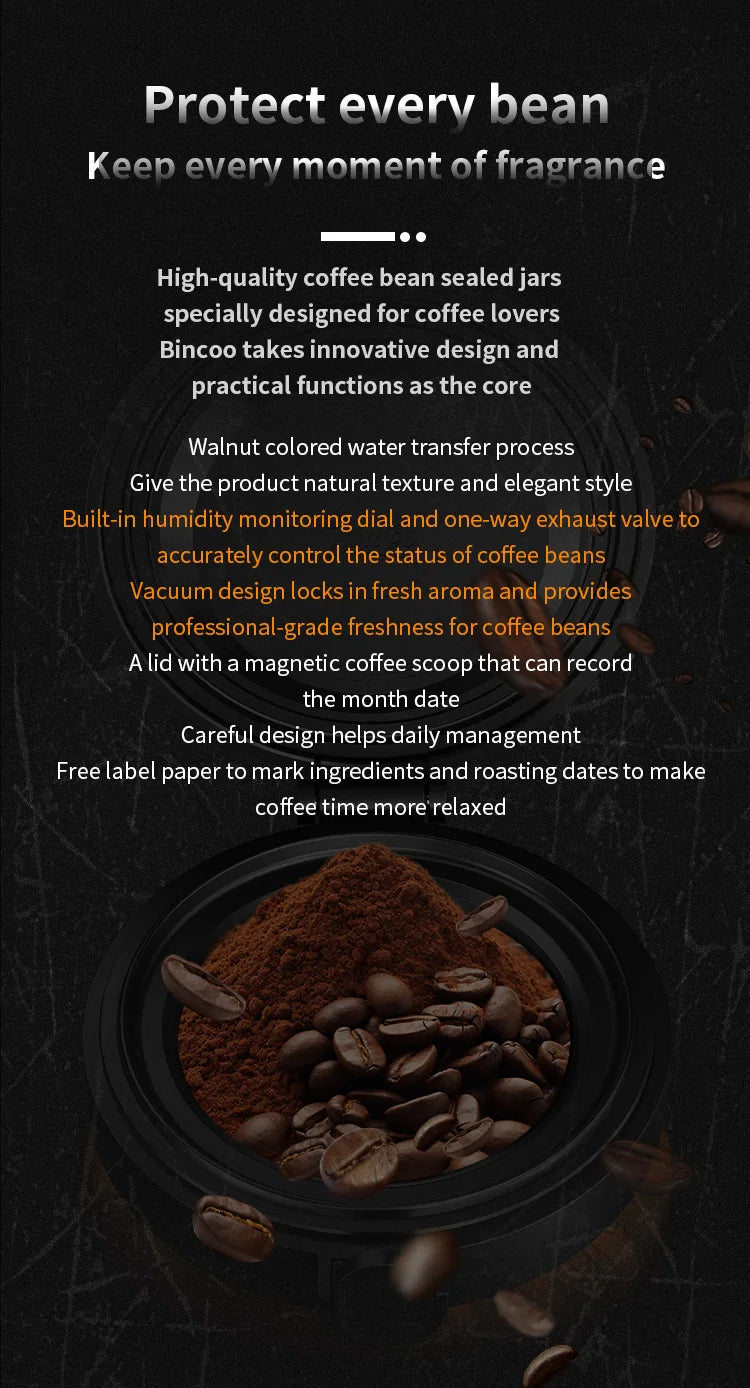 Bincoo 1000ml Airtight Coffee Canister - Vacuum Seal Stainless Steel Airscape Container for Coffee Beans | Kitchen Storage