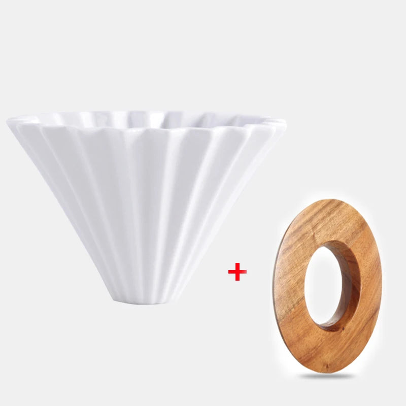 Close-up of the origami-inspired design of the coffee filter cup