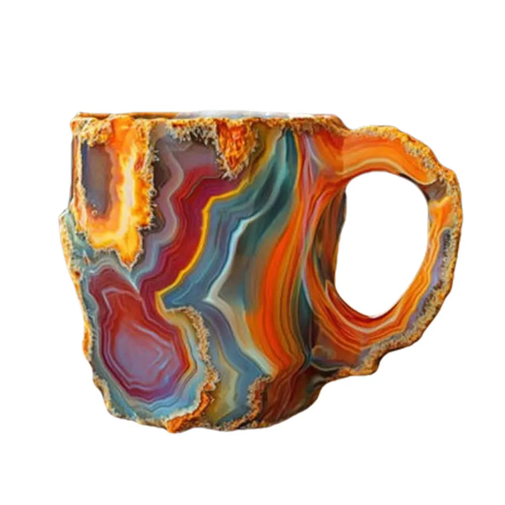 Multicolored agate-style mug on a white background