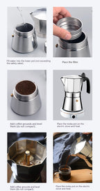 JUSTINLAU 150/300ML Octagonal Stainless Steel Moka Pot - Italian Style Espresso Maker for Home Brewing