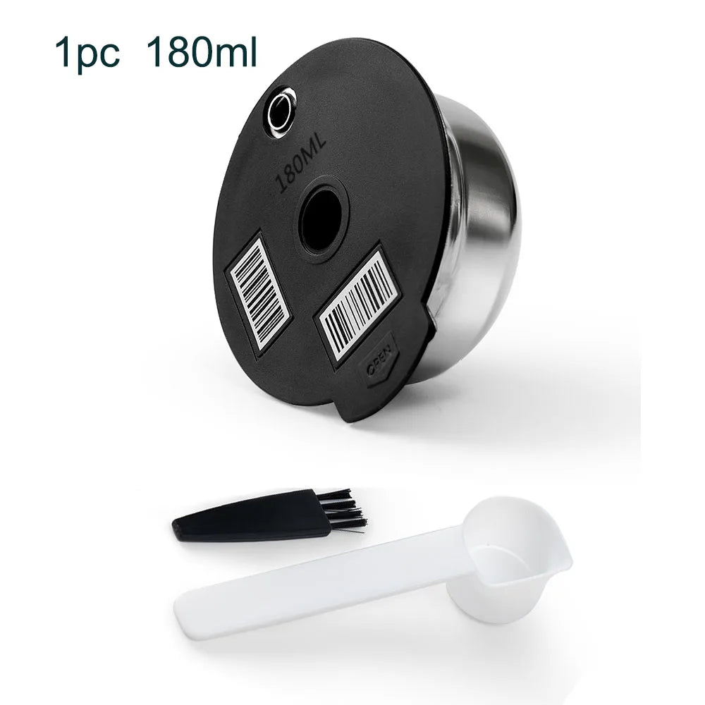 Stainless Steel Reusable Tassimo Pods with 4 Black Silicone Lid Tamper