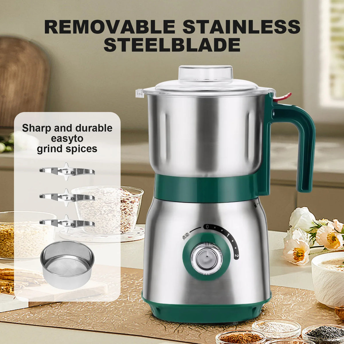 Electric Grinder 600ml Wet/Dry Dual-Use Mill Ultra-Fine Grain Grinder for Coffee Beans Spices Herbs and Various Beans