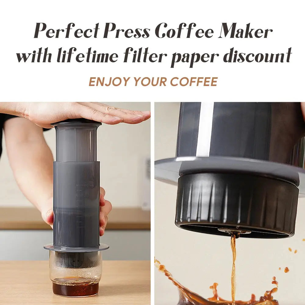 Perfect Press Coffee Maker with lifetime filter paper discount advertisement