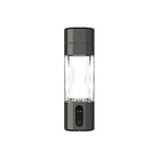 Clear and black portable water bottle with digital display on a white background