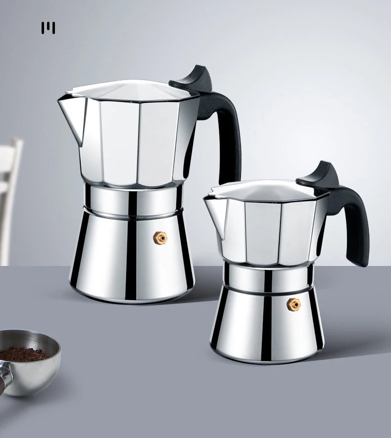 JUSTINLAU 150/300ML Octagonal Stainless Steel Moka Pot - Italian Style Espresso Maker for Home Brewing