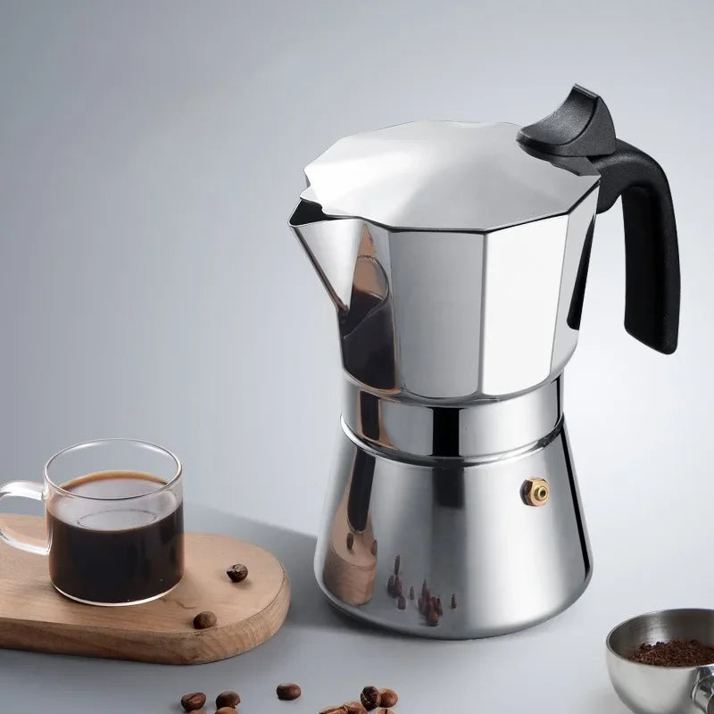 JUSTINLAU 150/300ML Octagonal Stainless Steel Moka Pot - Italian Style Espresso Maker for Home Brewing