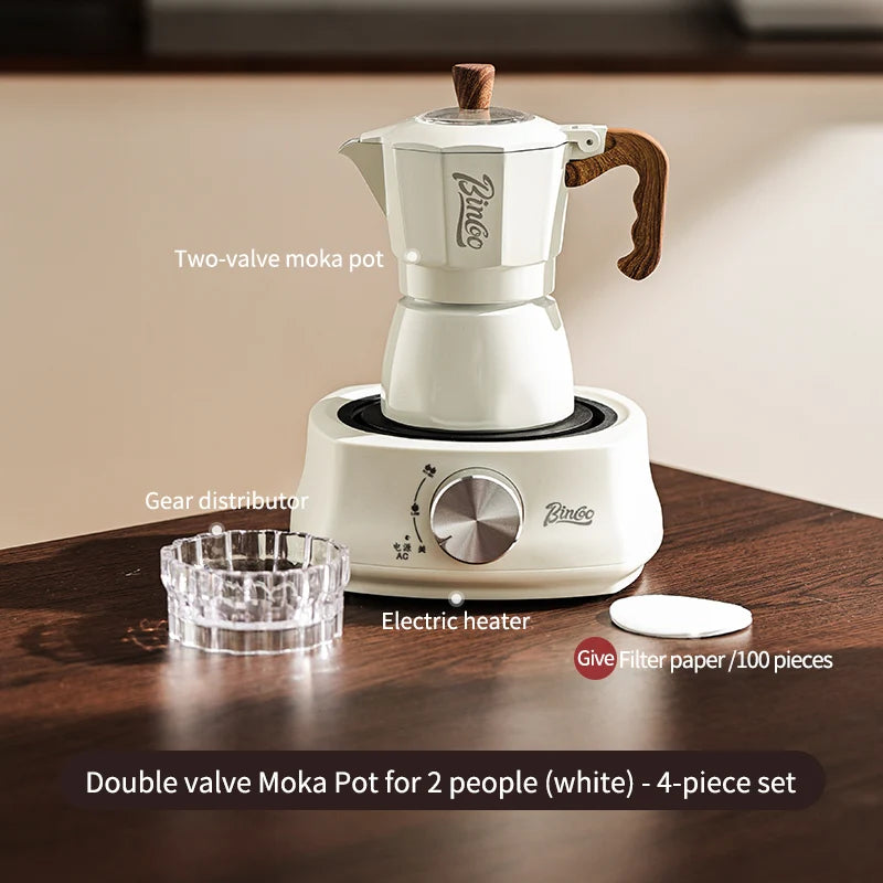 Dual Valve Moka Pot Set with Heater, Home Espresso Maker