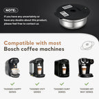 Stainless Steel Reusable Tassimo Pods with 4 Black Silicone Lid Tamper Compatible for-Bosch Tassimo Machine